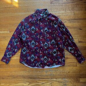 Johnny Cotton Mens Vintage 90s Southwestern Ikat Button Down Shirt Burgundy M
